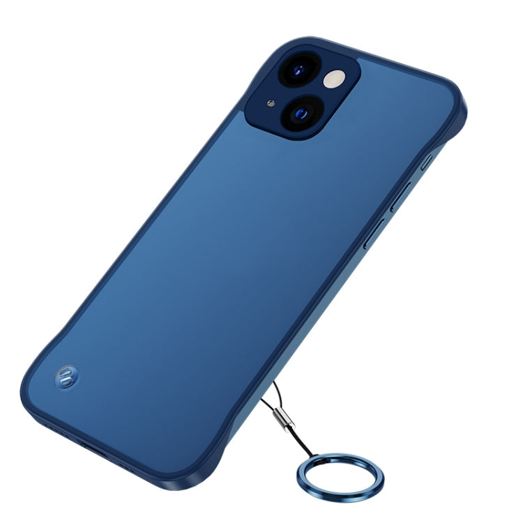For iPhone 14 Plus Metal Lens Frosted Finger Ring Strap Phone Case