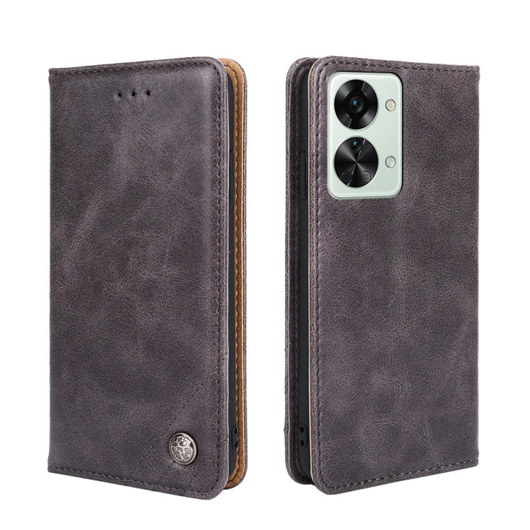 For OnePlus Nord 2T Non-Magnetic Retro Texture Horizontal Flip Leather Phone Case