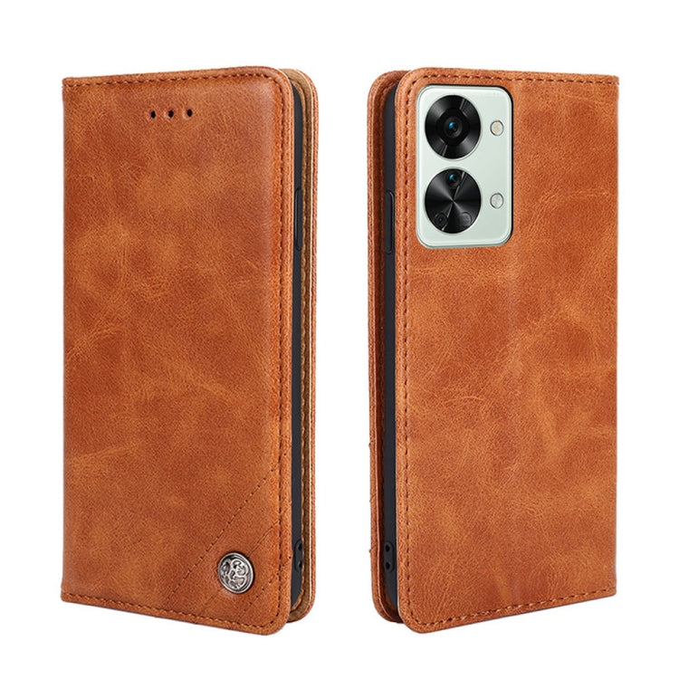 For OnePlus Nord 2T Non-Magnetic Retro Texture Horizontal Flip Leather Phone Case