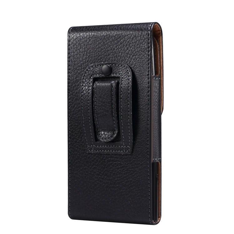 Men Litchi Texture Leather Portable Mobile Phone Waist Bag for 6.9 inch or below(Black)