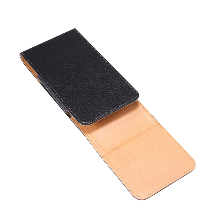 Men Litchi Texture Leather Portable Mobile Phone Waist Bag for 6.9 inch or below(Black)