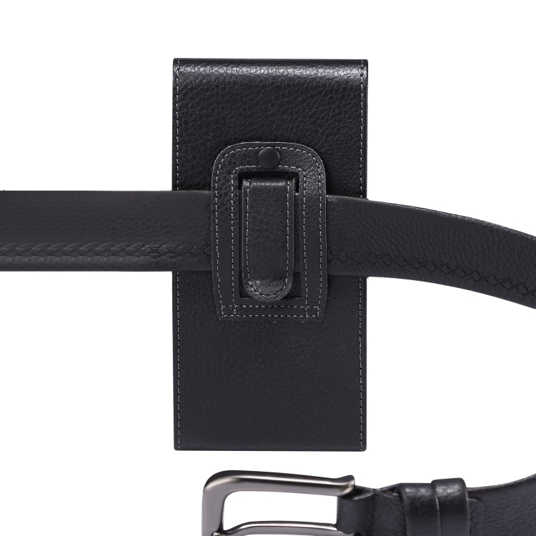 Men Litchi Texture Leather Portable Mobile Phone Waist Bag for 6.9 inch or below(Black)