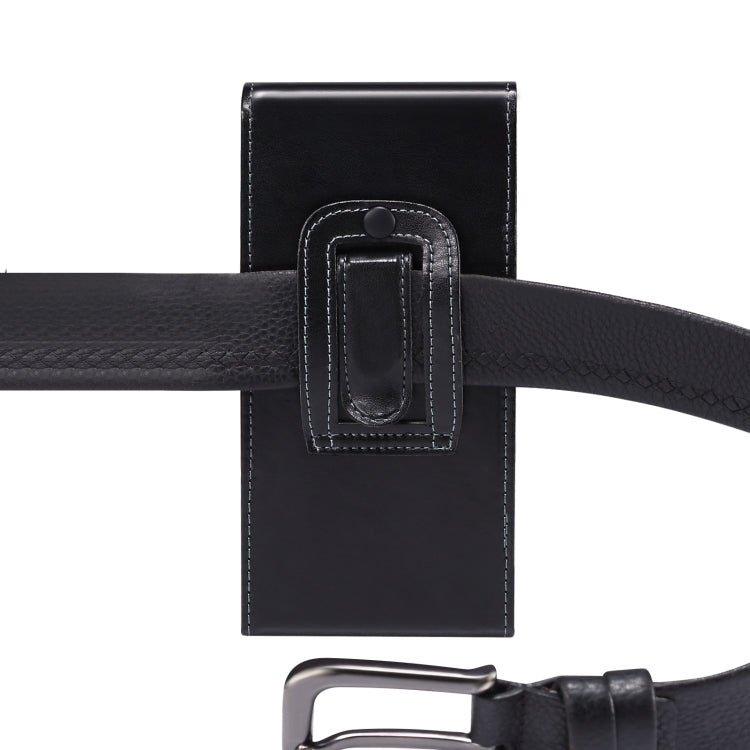 Men Glossy Texture Leather Portable Mobile Phone Waist Bag for 6.9 inch or below(Black)