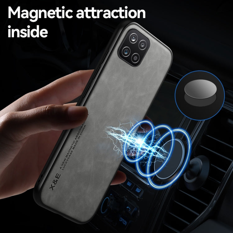 For Samsung Galaxy A22 5G Skin Feel Magnetic Leather Back Phone Case