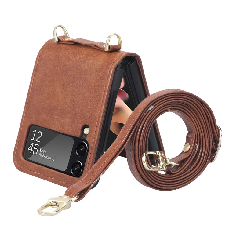 For Samsung Galaxy Z Filp4 5G Lanyard Folding Leather Phone Case