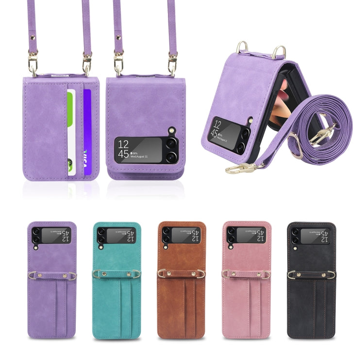 For Samsung Galaxy Z Filp4 5G Lanyard Folding Leather Phone Case