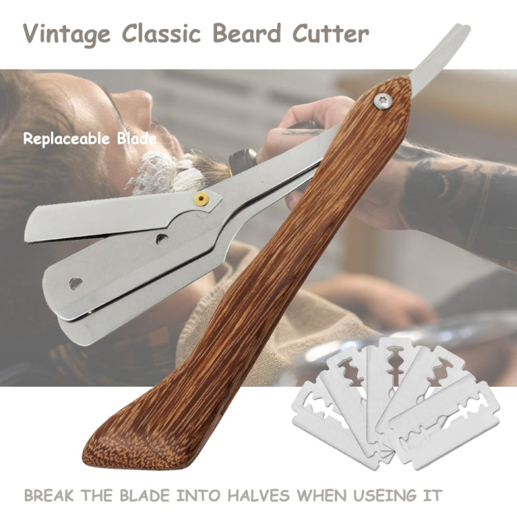 H-11 Men Replaceable Blade Stainless Steel Straight Folding Edge Shaving Razor(Bamboo Texture White Blade Holder)