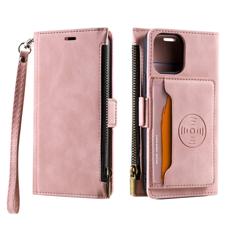 For iPhone 14 Pro Max Zipper Card Leather Phone Case