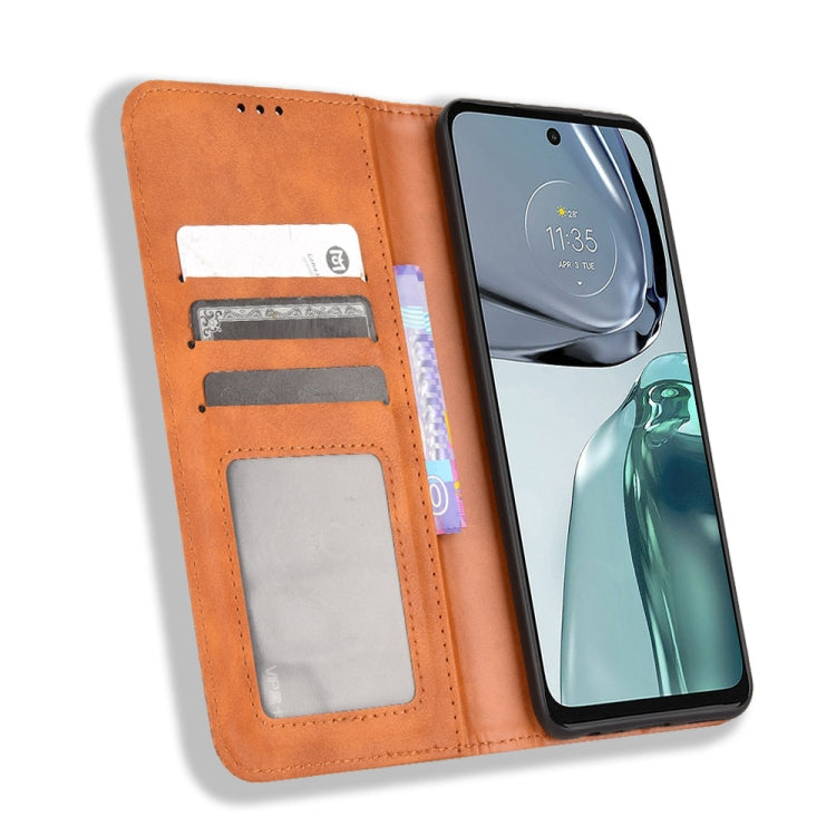 For Motorola Moto G62 5G Magnetic Buckle Retro Texture Leather Phone Case