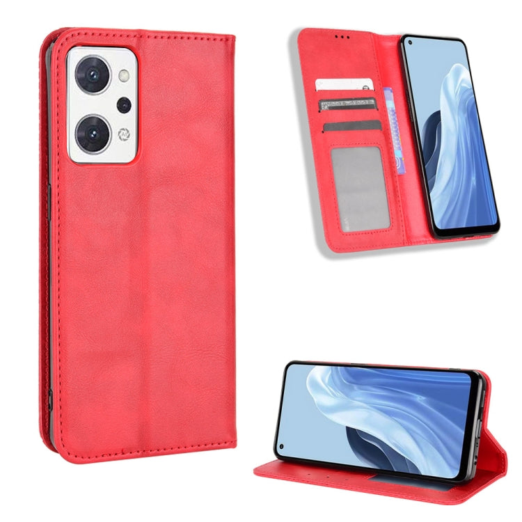 For OPPO Reno7 A Magnetic Buckle Retro Texture Leather Phone Case