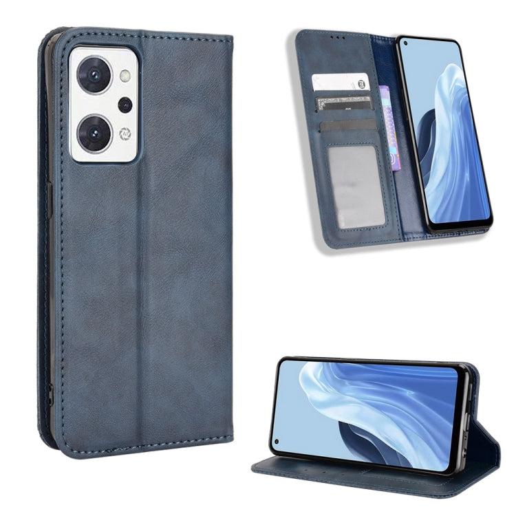 For OPPO Reno7 A Magnetic Buckle Retro Texture Leather Phone Case