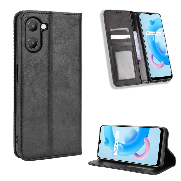 For Realme V20 5G Magnetic Buckle Retro Texture Leather Phone Case