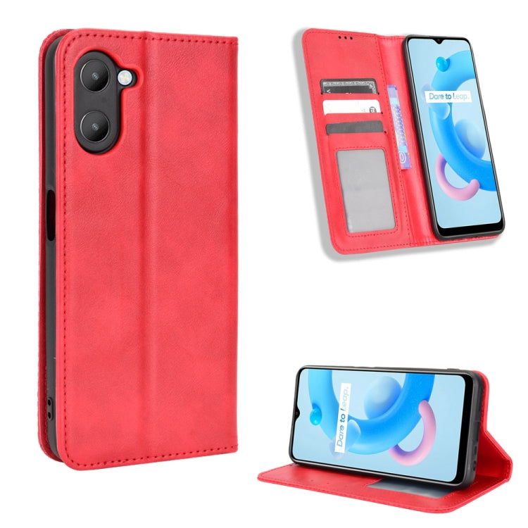 For Realme V20 5G Magnetic Buckle Retro Texture Leather Phone Case