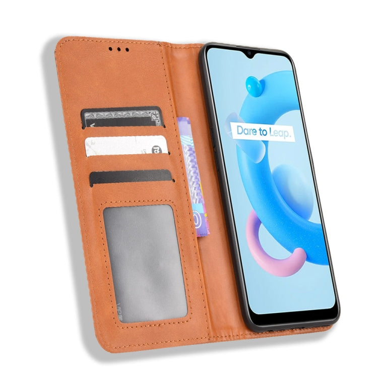 For Realme V20 5G Magnetic Buckle Retro Texture Leather Phone Case