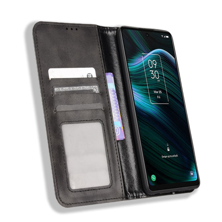 For TCL Stylus 5G Magnetic Buckle Retro Texture Leather Phone Case