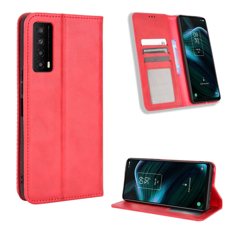 For TCL Stylus 5G Magnetic Buckle Retro Texture Leather Phone Case