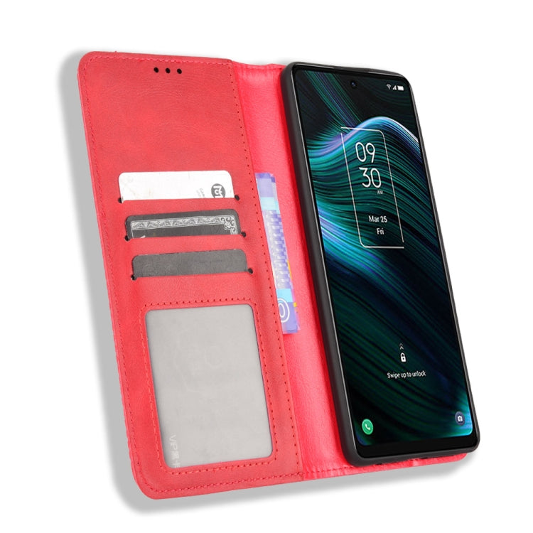 For TCL Stylus 5G Magnetic Buckle Retro Texture Leather Phone Case