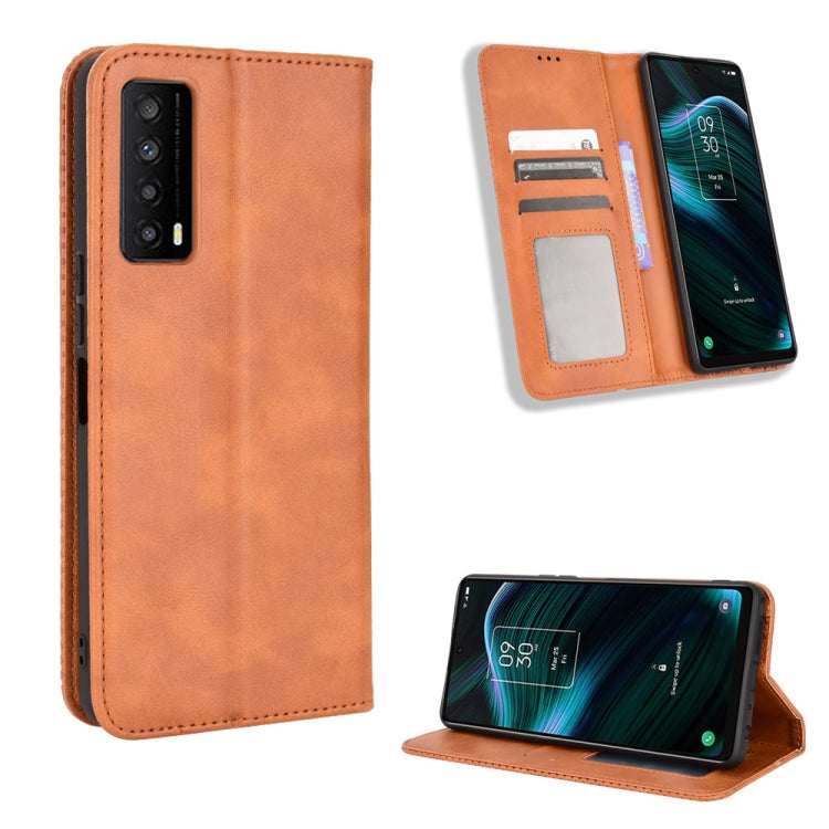 For TCL Stylus 5G Magnetic Buckle Retro Texture Leather Phone Case