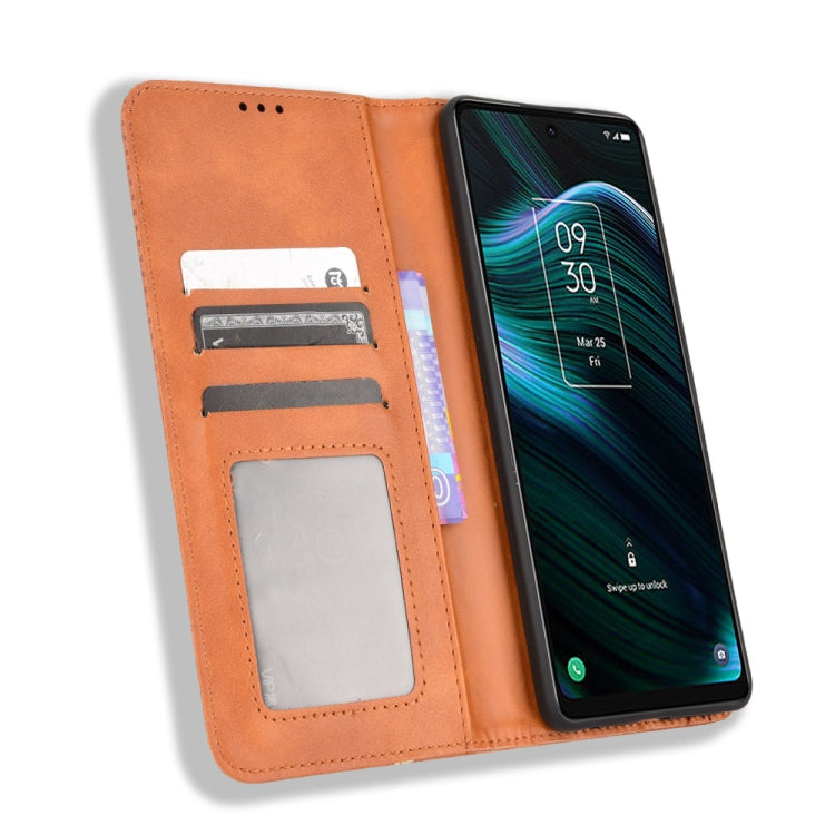 For TCL Stylus 5G Magnetic Buckle Retro Texture Leather Phone Case