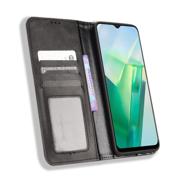 For vivo T2X 5G Magnetic Buckle Retro Texture Leather Phone Case
