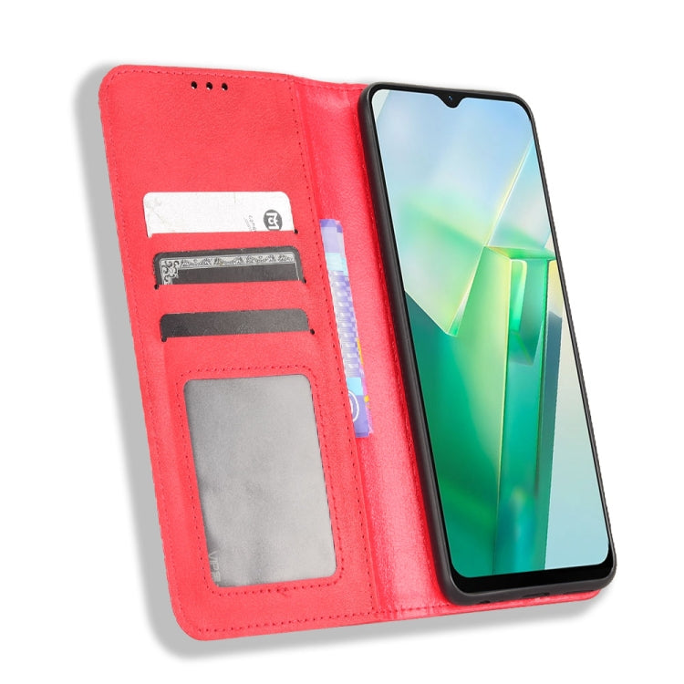 For vivo T2X 5G Magnetic Buckle Retro Texture Leather Phone Case