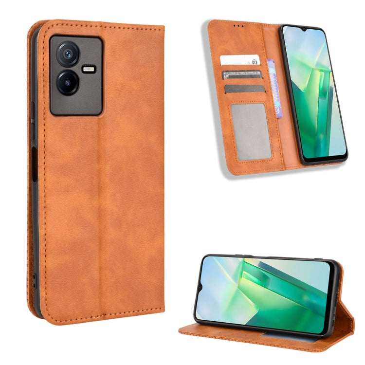 For vivo T2X 5G Magnetic Buckle Retro Texture Leather Phone Case