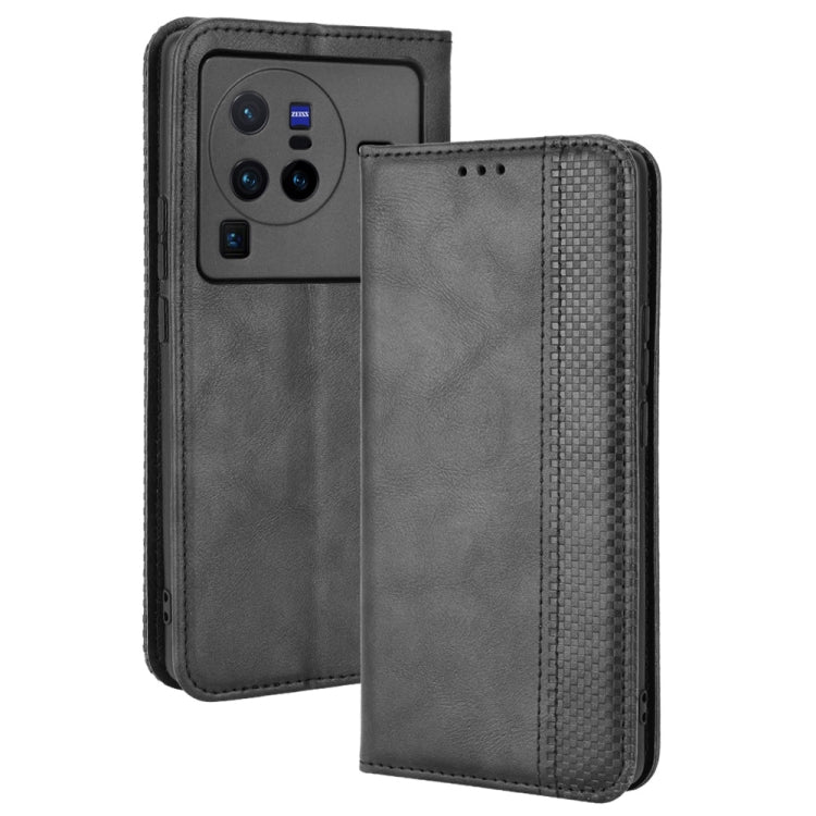 For vivo X80 Pro 5G Magnetic Buckle Retro Texture Leather Phone Case