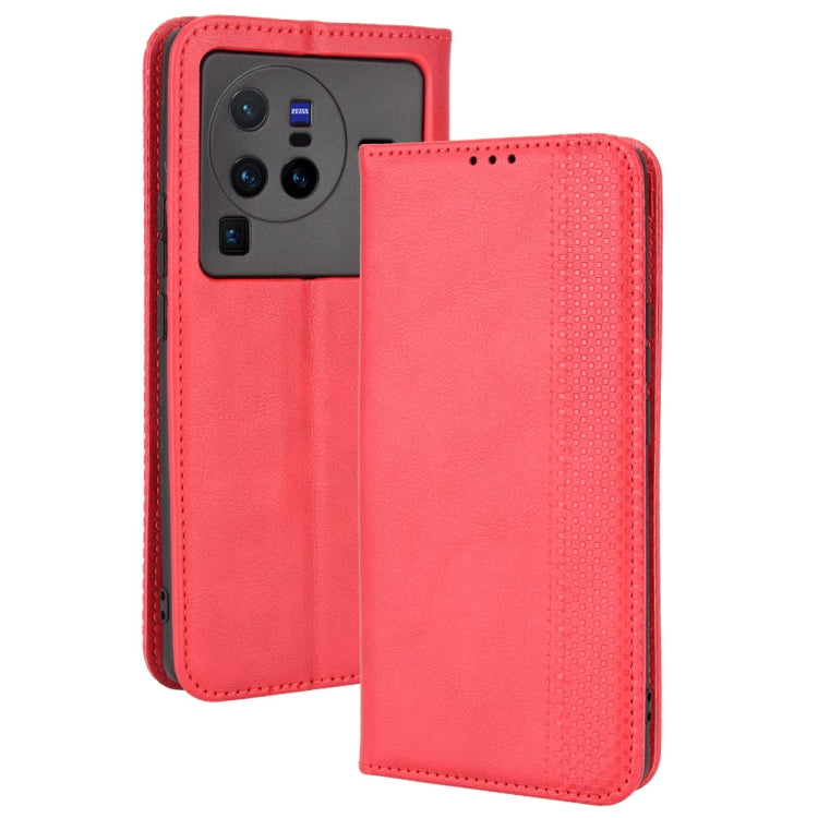 For vivo X80 Pro 5G Magnetic Buckle Retro Texture Leather Phone Case