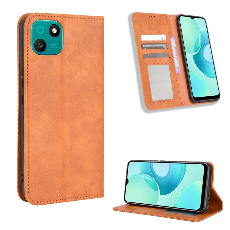 For Wiko T10 Magnetic Buckle Retro Texture Leather Phone Case
