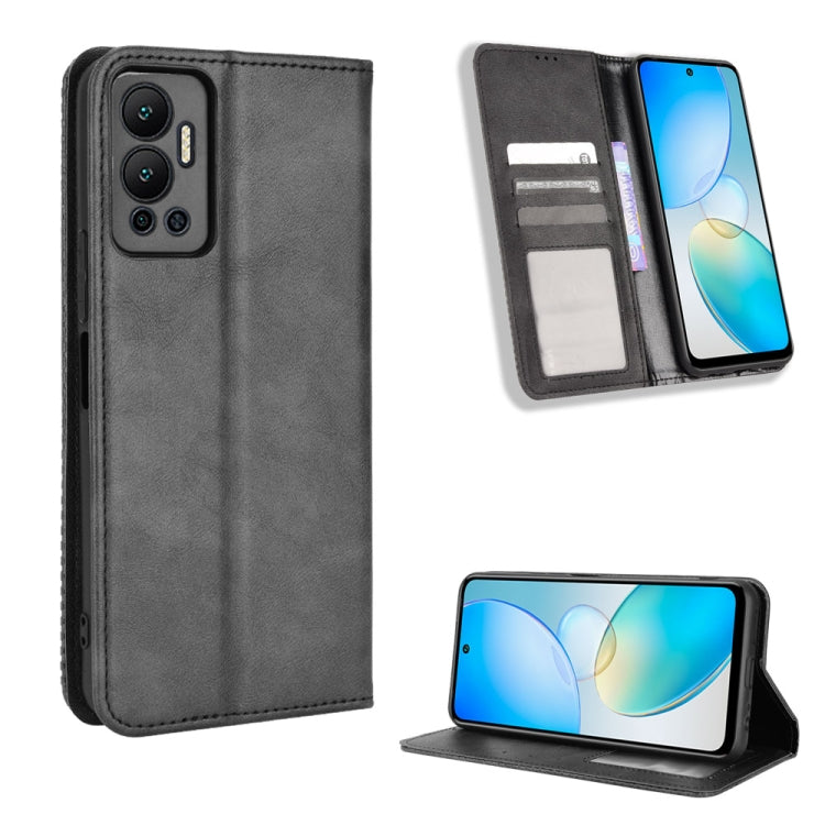 For Infinix Hot 12 Magnetic Buckle Retro Texture Leather Phone Case
