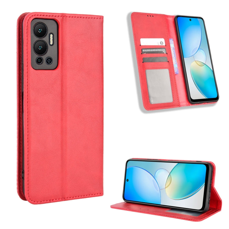 For Infinix Hot 12 Magnetic Buckle Retro Texture Leather Phone Case