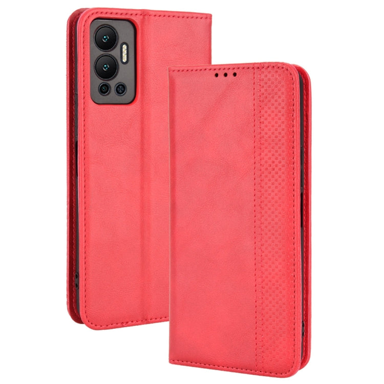 For Infinix Hot 12 Magnetic Buckle Retro Texture Leather Phone Case
