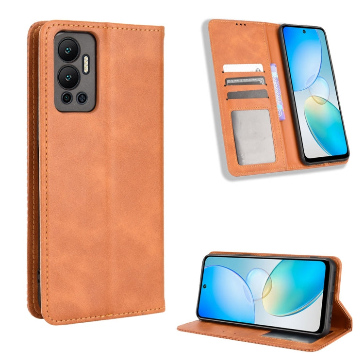 For Infinix Hot 12 Magnetic Buckle Retro Texture Leather Phone Case