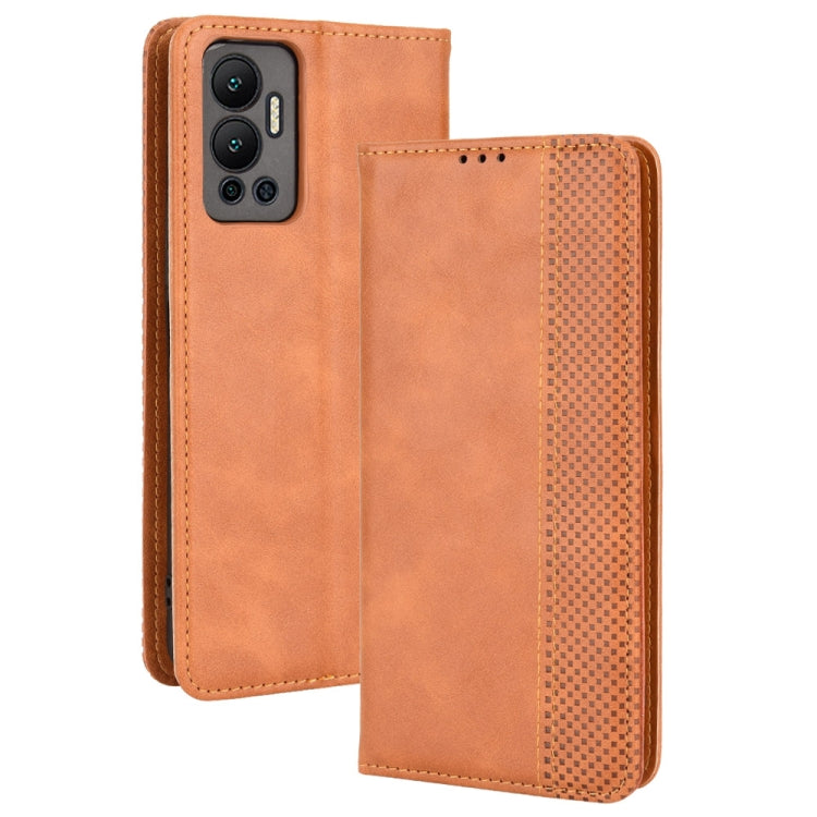 For Infinix Hot 12 Magnetic Buckle Retro Texture Leather Phone Case