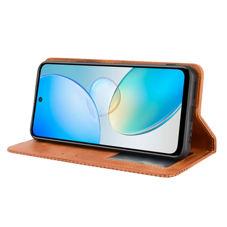 For Infinix Hot 12 Magnetic Buckle Retro Texture Leather Phone Case