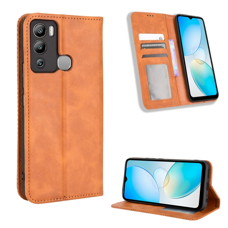 For Infinix Hot 12i Magnetic Buckle Retro Texture Leather Phone Case