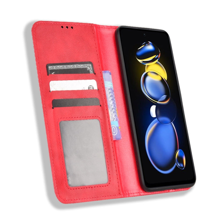 For Xiaomi Redmi Note 11T Pro 5G Magnetic Buckle Retro Texture Leather Phone Case