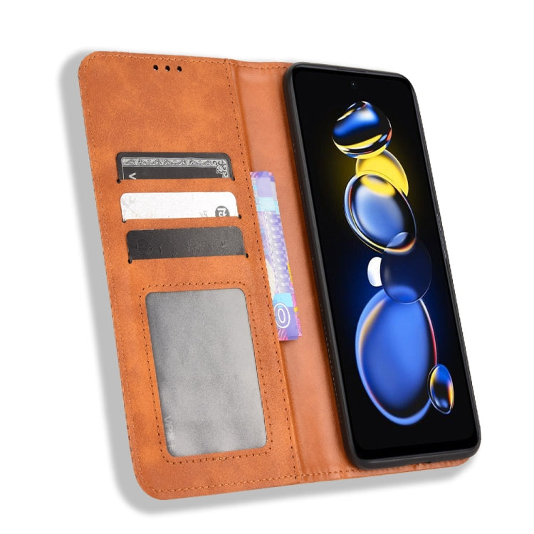 For Xiaomi Redmi Note 11T Pro 5G Magnetic Buckle Retro Texture Leather Phone Case