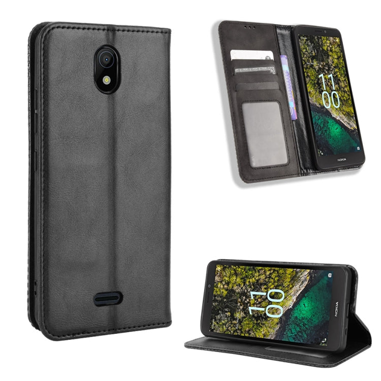 For Nokia C100 Magnetic Buckle Retro Texture Leather Phone Case