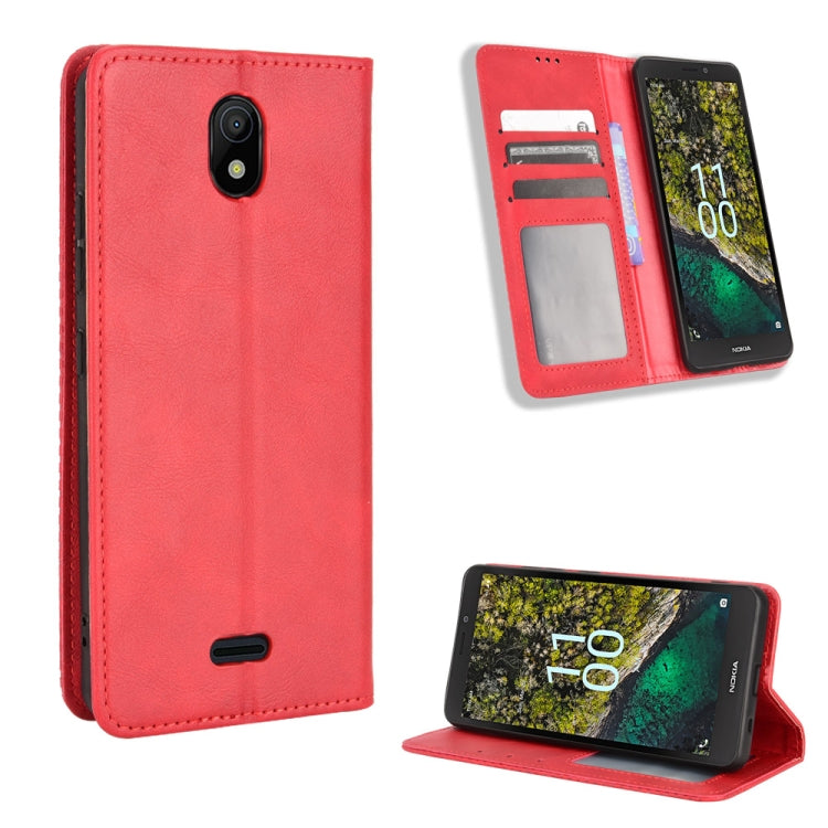 For Nokia C100 Magnetic Buckle Retro Texture Leather Phone Case