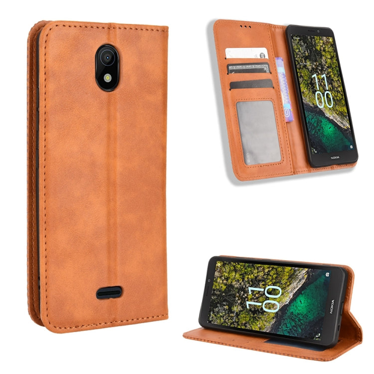 For Nokia C100 Magnetic Buckle Retro Texture Leather Phone Case