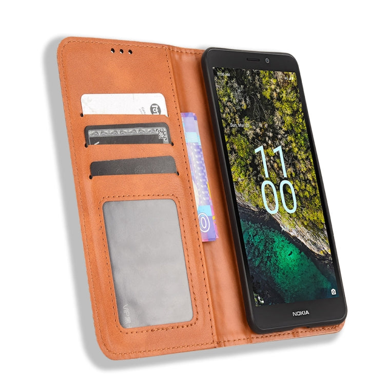 For Nokia C100 Magnetic Buckle Retro Texture Leather Phone Case