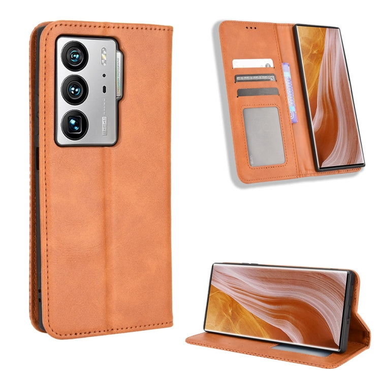 For ZTE Axon 40 Ultra Magnetic Buckle Retro Texture Leather Phone Case