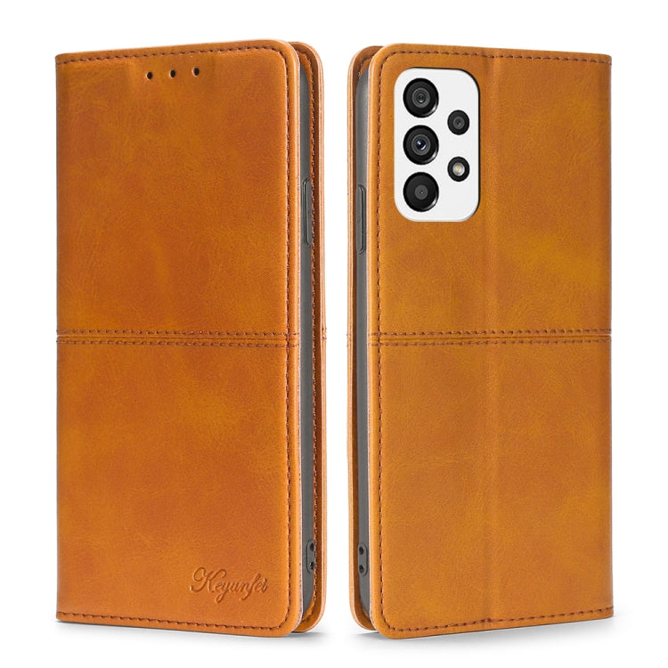 For Samsung Galaxy A73 5G Cow Texture Magnetic Horizontal Flip Leather Phone Case