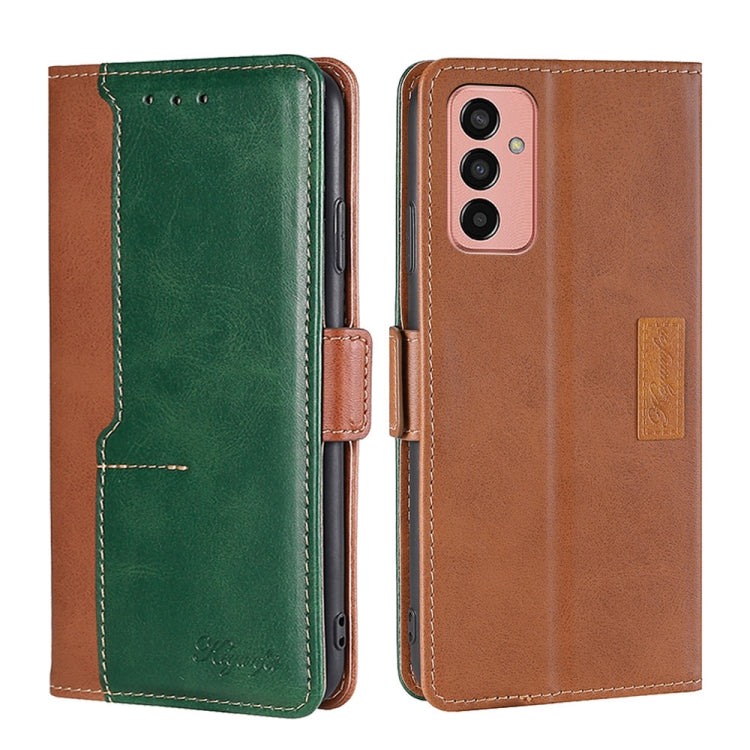 For Samsung Galaxy M13 Contrast Color Side Buckle Leather Phone Case