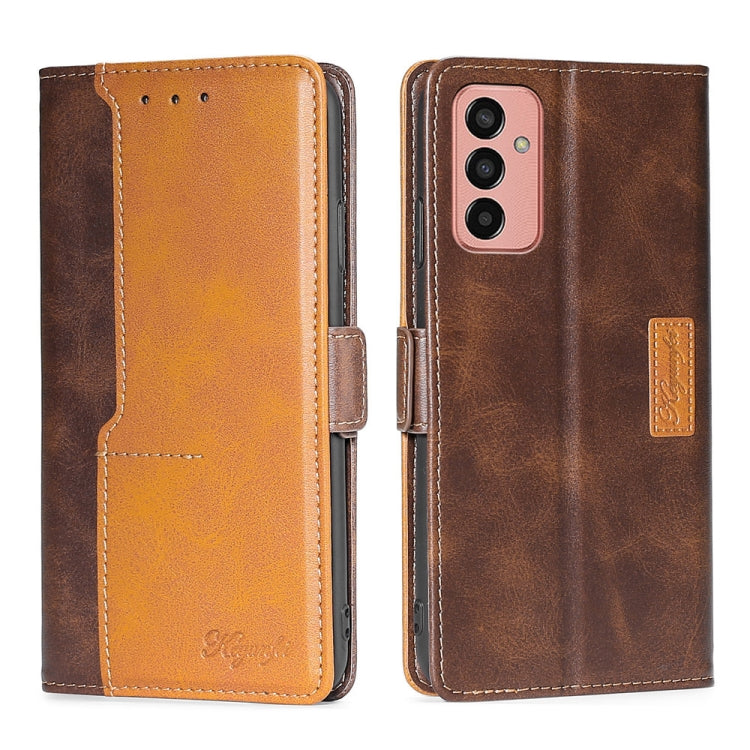 For Samsung Galaxy M13 Contrast Color Side Buckle Leather Phone Case