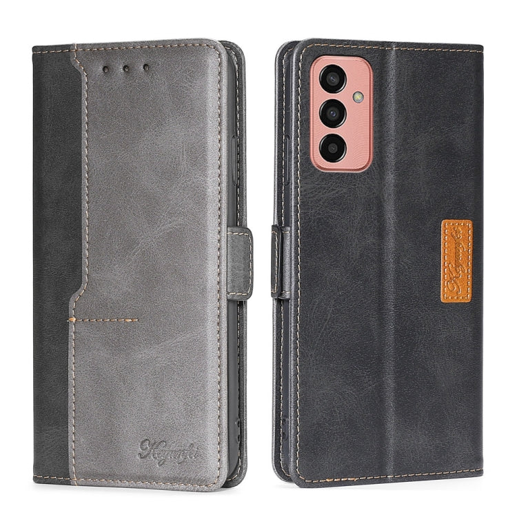 For Samsung Galaxy M13 Contrast Color Side Buckle Leather Phone Case