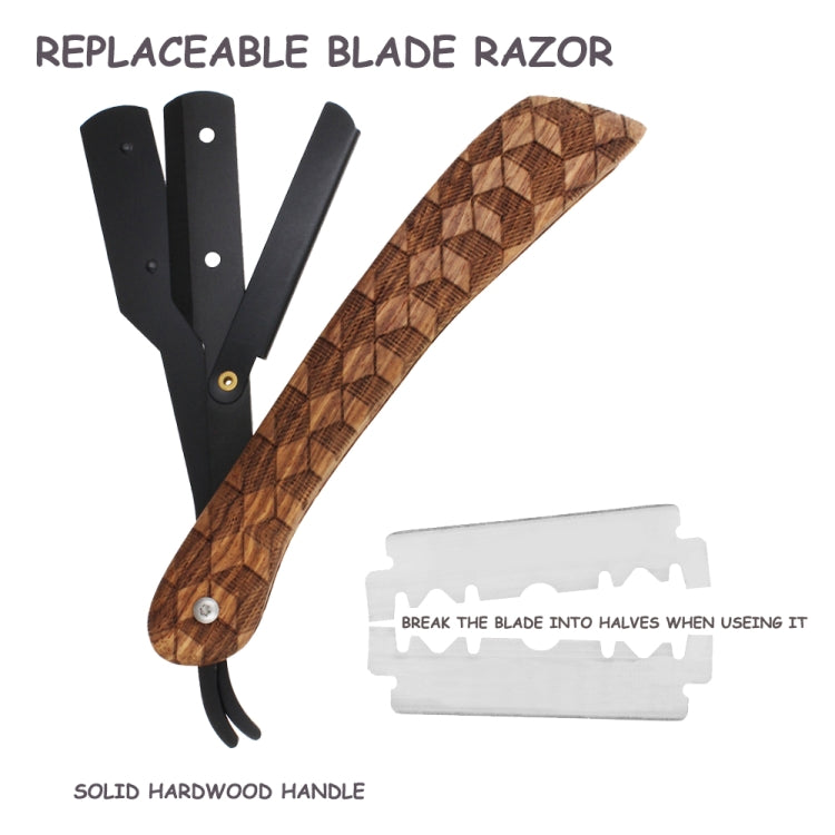 H-14 Men Classic Replaceable Blade Shaving Eyebrow Razor Male Grooming Accessory(Grid Texture Black Blade Holder)