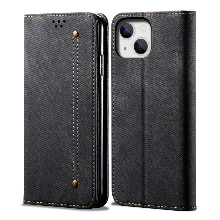 For iPhone 14 Denim Texture Casual Style Leather Phone Case