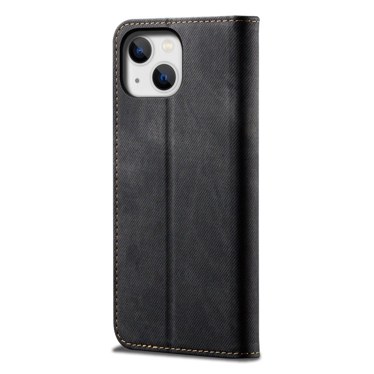 For iPhone 14 Denim Texture Casual Style Leather Phone Case